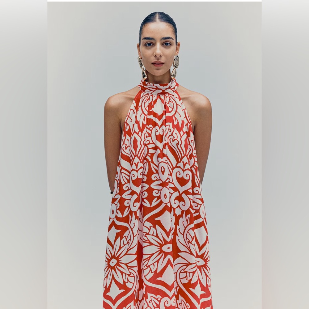 H&M Limited Edition: Voluminous Maxi Dress Color: Bright red patterned size S